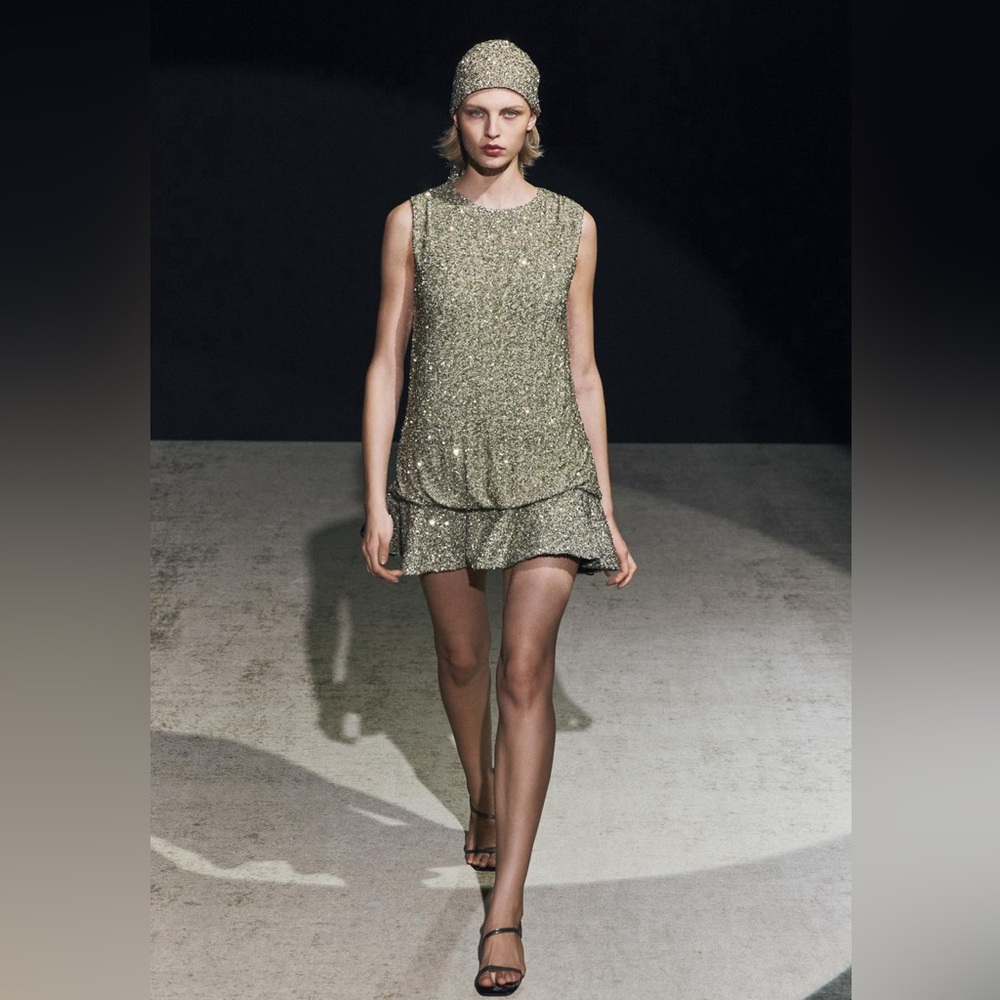 Zara size small Elegant Gold Sequin Dress With Headband Size Small NWT.